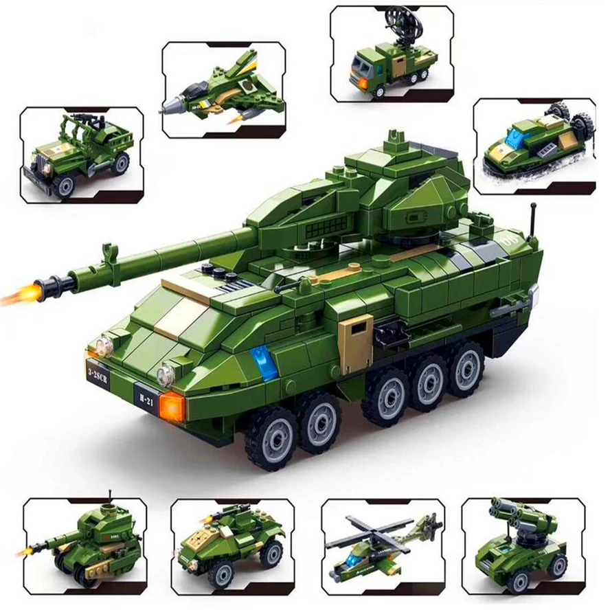 

city wars Stryker 8-in-1 military Tank Series Children's Small Particles Assembled to Insert Building Blocks Toys 655pcs