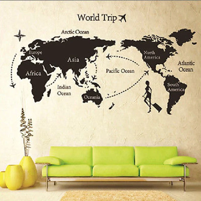 environmental diy big global world map atlas vinyl wall sticker easy