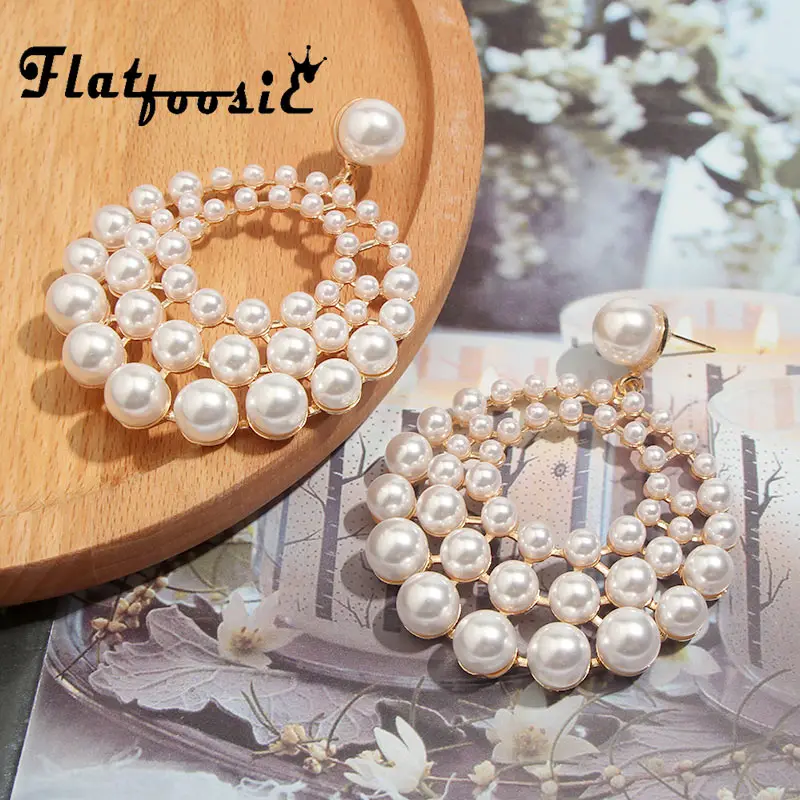 

Flatfoosie 2019 Summer ZA Pearl Drop Earrings For Women New Big Pendant Statement Freshwater Pearl Earrings Metal Jewelry Gifts