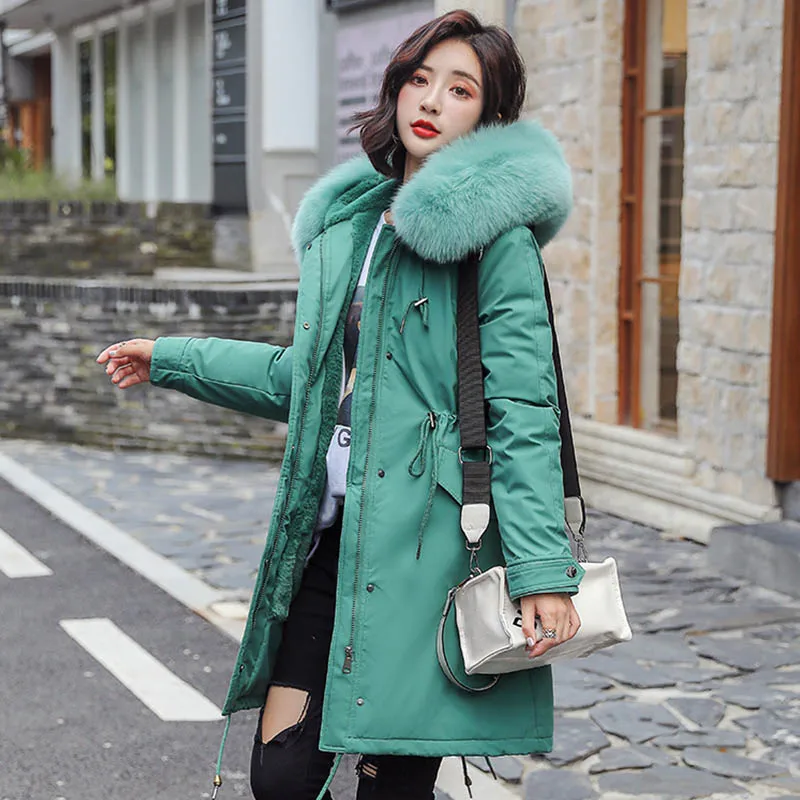 Winter Parker winter New Coat jacket hooded Slim thick fur collar Coat-30 degrees warm winter Coats jacket Parker - Цвет: green