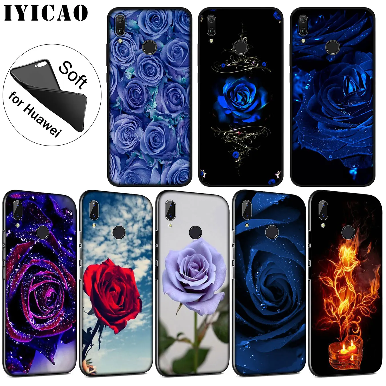 

IYICAO Rose flower Soft Silicone Phone Case for Huawei P20 Pro P10 P9 P8 Lite Mini 2017 2015 P Smart 2019 Cover