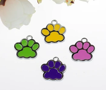 

Mixed Color Enamel Cat Dog Paw Prints Charms Pendants Vintage Silver For Bracelet Necklace Jewelry DIY Making Gifts 50PCS W66