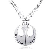 Star Wars Rebel Alliance Значки Нагрудные Повстанческих Эмблемы Значка Кулон Я Люблю Тебя Я Знаю, Пара любовника Ожерелье Фильм ювелирные изделия