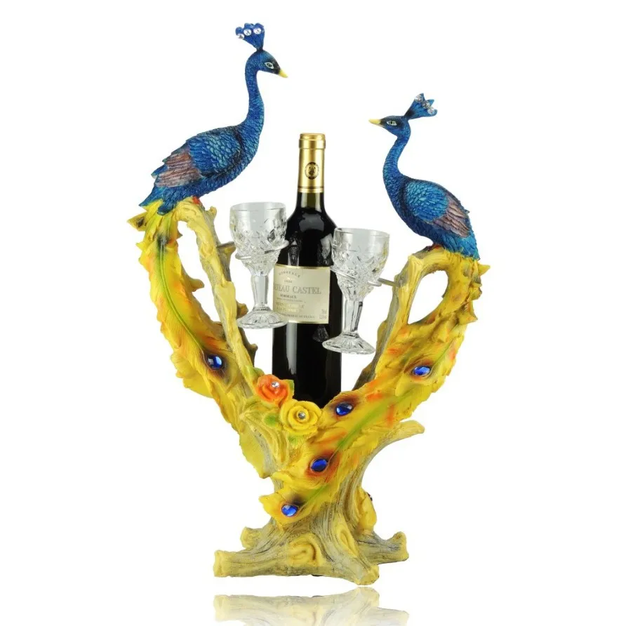 fashion peacock wine holder/resin wine bottle holders/animal wine