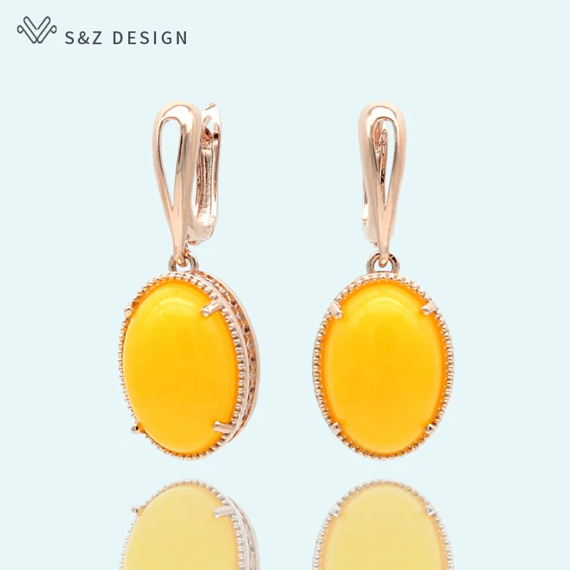 

S&Z New Oval Simulated Yellow Beeswax Egg Shape Dangle Earrings 585 Rose Gold European/American For Women Trendy Party Jewelry