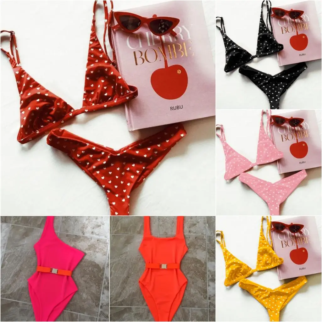 Женский купальник Maillot De Bain бикини с принтом в виде красного сердца 2018|Купальники