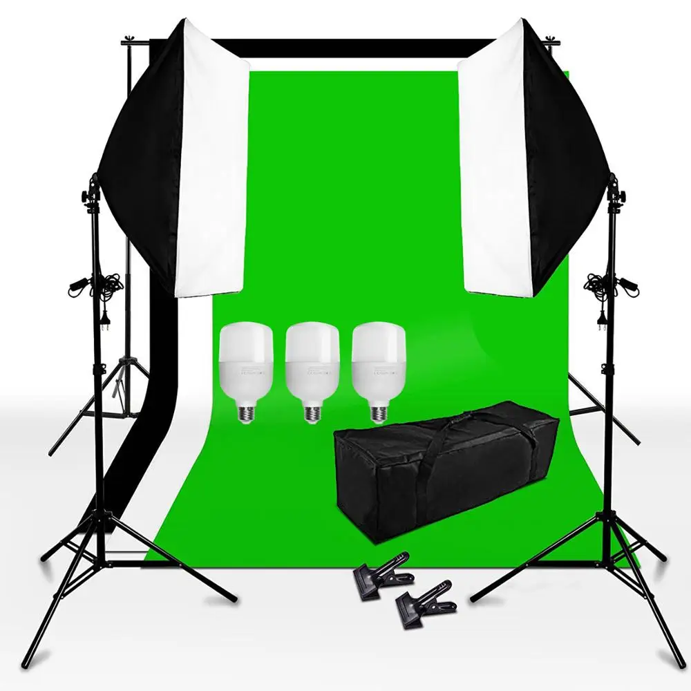  ZUOCHEN Photo Studio White Black Gray Green Screen Backdrop Light Stand Softbox Lighting Kit With 3