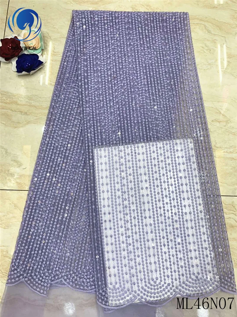

BEAUTIFICAL sequins laces 2019 purple sequins lace fabric high quality lace fabric with sequin african materials ML46N07