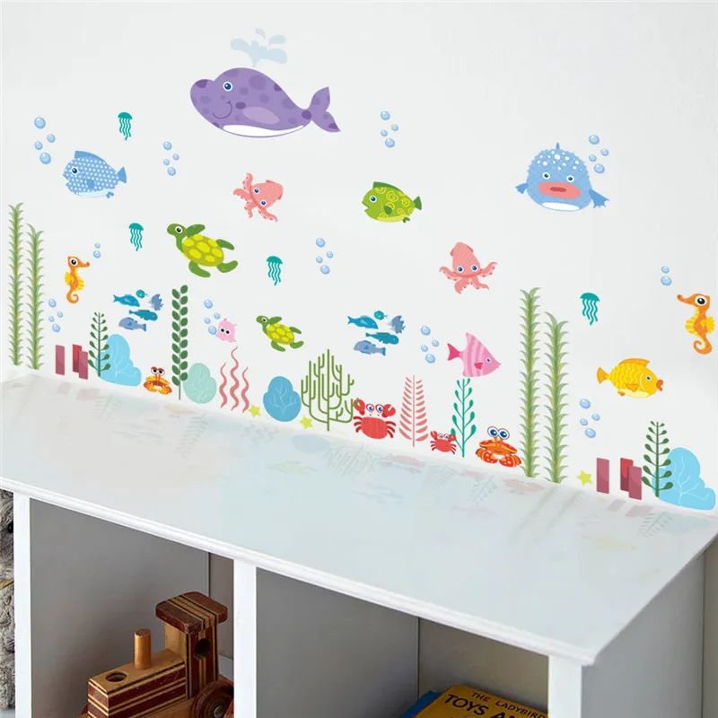 Underwater Colorful Fish Wall Stickers Sea Fish Cartoon Bathroom