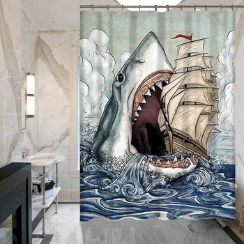 

5 Images Shark Shower Curtain Pattern Customized Bath Shower Curtain Waterproof Polyester Fabric Curtain Shower For Bathroom