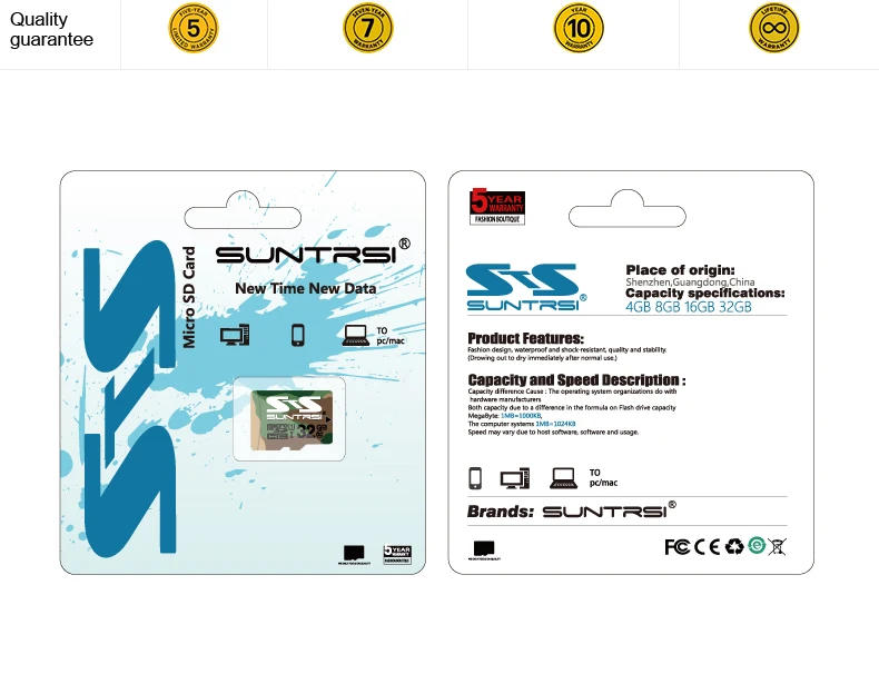 Suntrsi Micro TF карта 16 ГБ 32 ГБ 64 Гб класс 10 Microsd SD карта высокая скорость 128 Гб карта памяти для смартфона