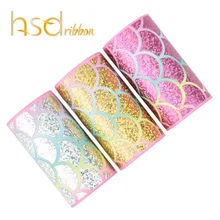 Hsdribbon 75 мм 3 дюймов изготовленный на заказ весы красочный лазер Фольга напечатаны на Радуга корсажная лента