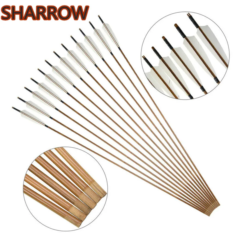 

12pcs Archery Bamboo Arrows Handmade Natural Feathers Fletches Bamboo Arrow For Longbow Traditional Bow Shooting Accessories