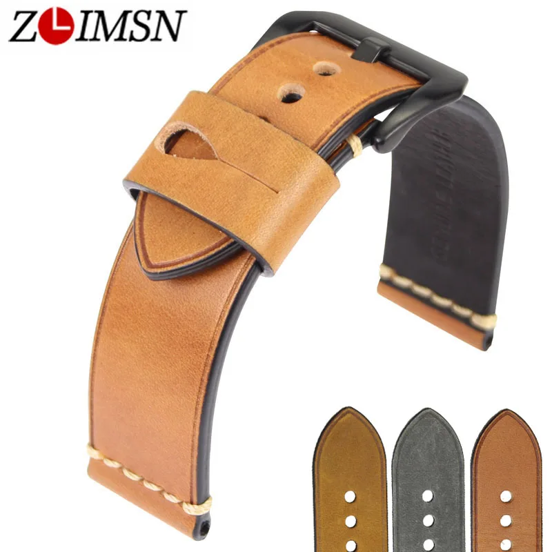 

ZLIMSN Genuine Leather Watch Bands Straps Men Belts Replacement 22 24mm Watchbands Black Gray 316L Stainless Steel Pin Buckle