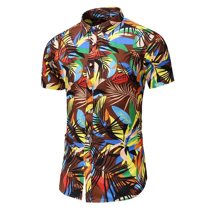 

M-7XL Social Shirt Men Short sleeve Blouse Men's Clothing New model Shirts Hawaiian style Beach leisure Summer White blue brown