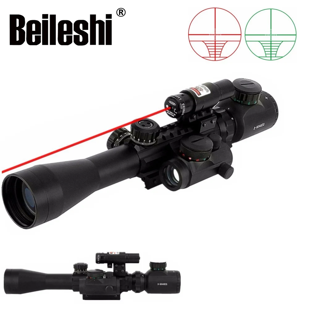 Beileshi Hunting Airsoft Optics 3-9X40 Illuminated Red Laser Riflescope with Holographic Dot Sight Combo Gun Weapon Sight Chasse