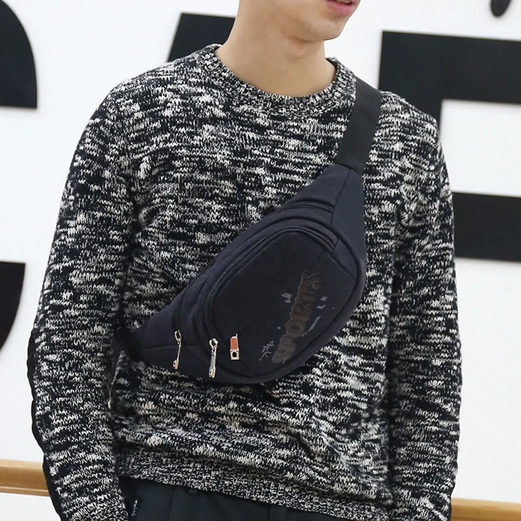 

Fashion Canvas Unisex Solid Color Casual Sports Pockets Shoulder Bag Waist Packs Chest Bag Crossbody Flap Versatile Droship