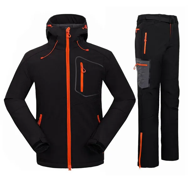 Зимняя водонепроницаемая куртка для альпинизма и горного туризма+ штаны флисовая софтшелл для кемпинга и охоты спортивный костюм для мужчин - Цвет: Черный
