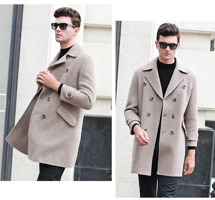 Новое поступление Зима Высокое качество мода классический двухсторонний шерстяной Тренч мужские двубортные шерстяные куртки