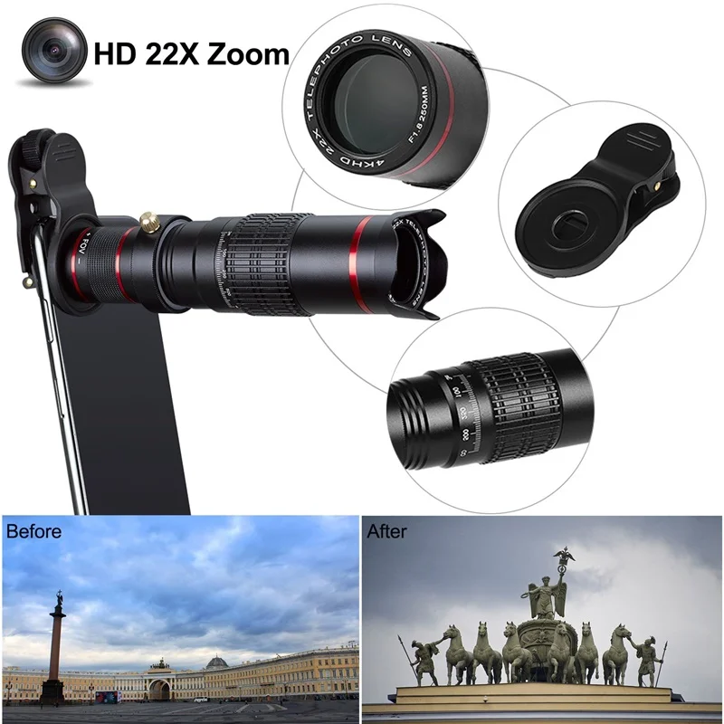 Новый HD 4 K 22x зум мобильный телефон объектив камеры телескоп Lentes Telefon для смартфона Iphone 8 Plus макрообъектив Lente Para Celular