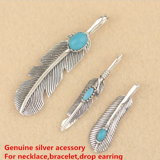 

Genuine silver 925 Vintage India feather charms Pendant Blue Stone for DIY Jewelry Making 925 Sterling Silver Jewelry Components