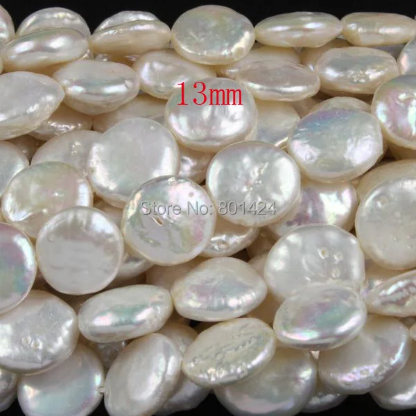 FREE SHIPPING1string 88-21 Natural Cultured Freshwater 13mm coin Pearl beads Great for Jewelry Making ,Loose beads