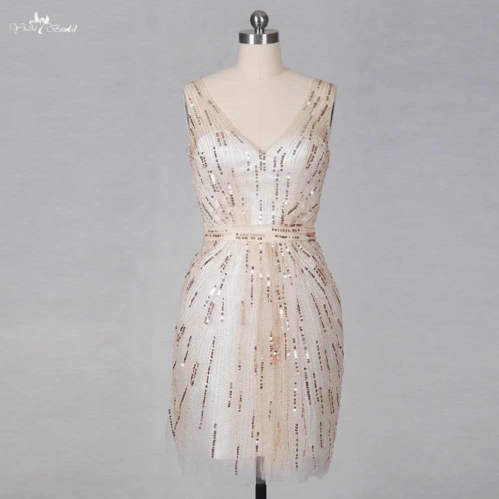 Rsw1261 V Neckline Sheath Gold Short Wedding Dress In Wedding