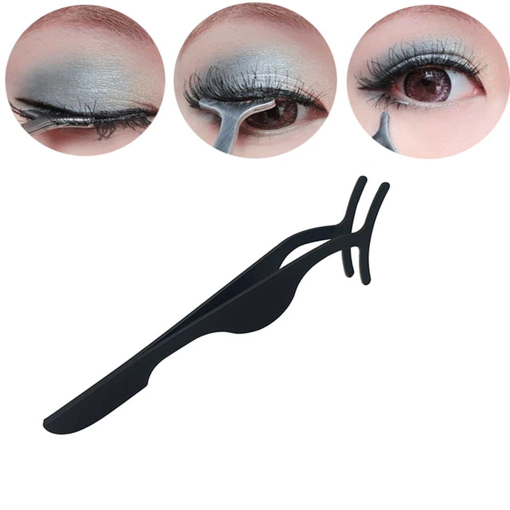 2pcs Multipurpose False Eyelashes Tweezers Aid Eyebrow Applicator Stainless Steel Fake Eye Lash