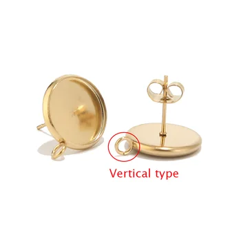 

Stainless Steel Gold Tone 12mm Earring Posts Studs Setting Bezel Cabochon Tack with Vertical/Horizontal Loop for Earring Making