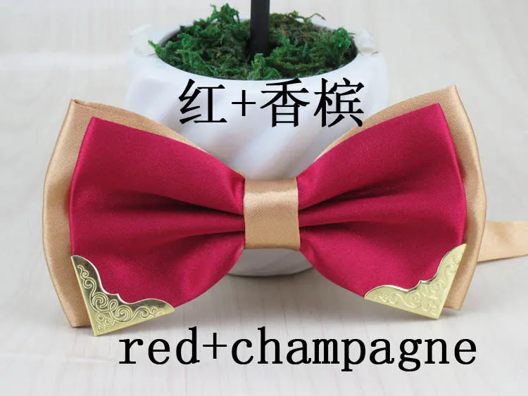 11 цветов, галстук-бабочка с металлической головкой для мужчин и женщин, смокинг, Бабочка, галстуки для жениха, Свадебная вечеринка, рубашка, платье, gravata cravate - Цвет: red champagne