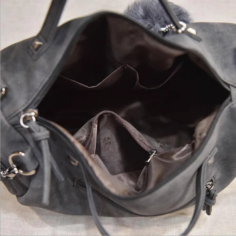 حار خمر Nubuck الجلود الإناث أعلى-حقائب بيد برشام أكبر النساء أكياس الشعر الكرة حقيبة كتف دراجة نارية حقيبة ساعي