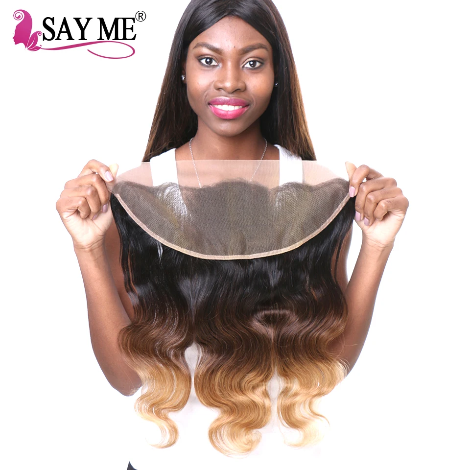 SAY ME Ombre Malaysian Body Wave Hair 13x4 Ear To Ear Pre Plucked Lace Frontal Closure Non Remy 100% Human Hair 1B/4/27 body-wave : image SAY ME Ombre Malaysian Body Wave Hair 13x4 Ear To Ear Pre Plucked Lace Frontal Closure Non Remy 100% Human Hair 1B/4/27 body-wave