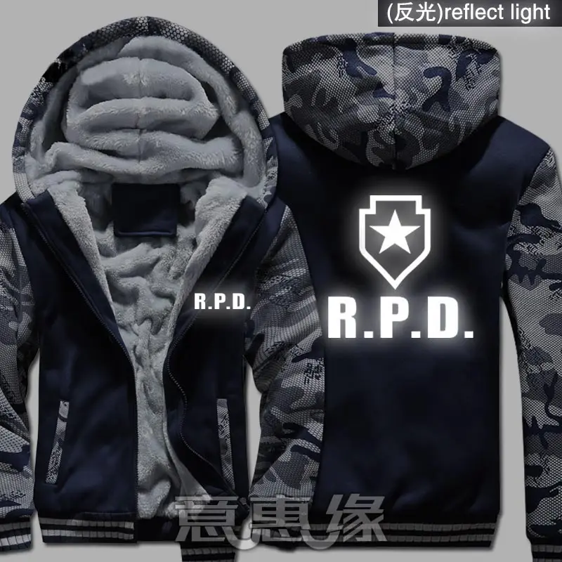 

New Winter Warm Resident Evil 4 Hoodies RPD LEON Hooded Coat Thick Zipper men Jacket Sweatshirt