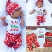 3pcs new autumn xma Christmas newborn toddler infant Baby Girl Boy letter Snowflake Romper Pant Legging