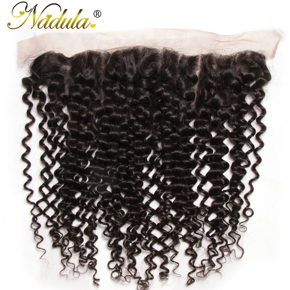 

Nadula Hair 130% Density Brazilian Curly Hair Lace Frontal Remy Hair 13x4 Ear to Ear Free Part Closure Natural Color