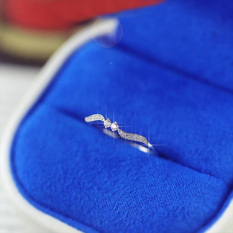 Miss JQ Silver Color Leaf Simple Creative For Women Men Wedding Ring Double Cubic Zirconia Fashion Couple Jewelry Wholesale