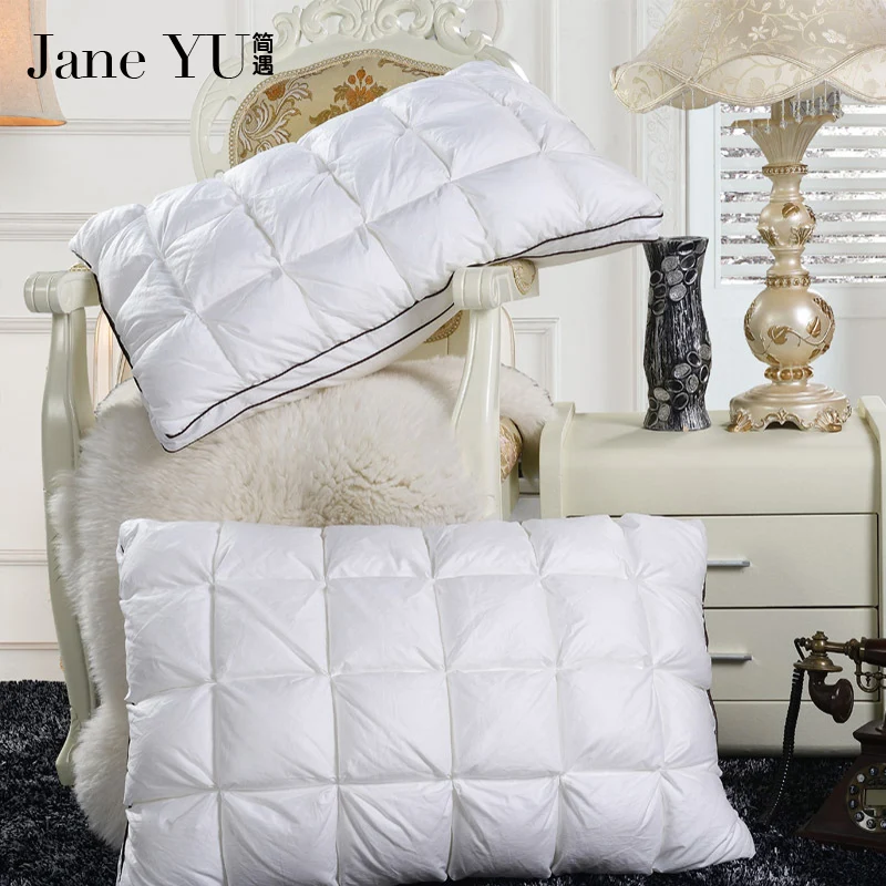 JaneYU 20% Goose Down 80% Feather Fabric Pillow white color Down proof Cotton pillows bedding damaged hair products