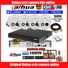 DAHUA 1080 P HD камеры видеонаблюдения камера Встроенный микрофон HAC-HDW1200E-A 4CH HCVR5104HS-S3 купол CVI комплект камеры HDD с 20 м провода