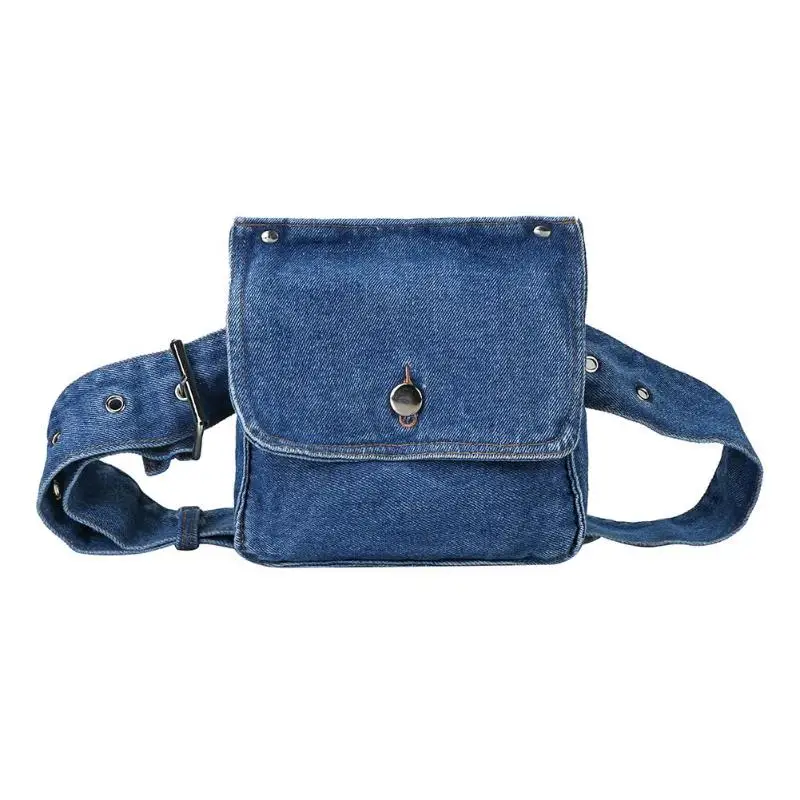 

Simple Denim Women Shoulder Messenger Waist Fanny Bags Phone Money Belt Packs Sports Casual Solid Color Button Vintage Satchel