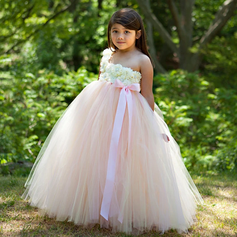 

Latest Beige and Pink Tutu Flower Girl Dress Blush Pink Flower Baby Girls Dress for Wedding Dresses for Girls Clothes