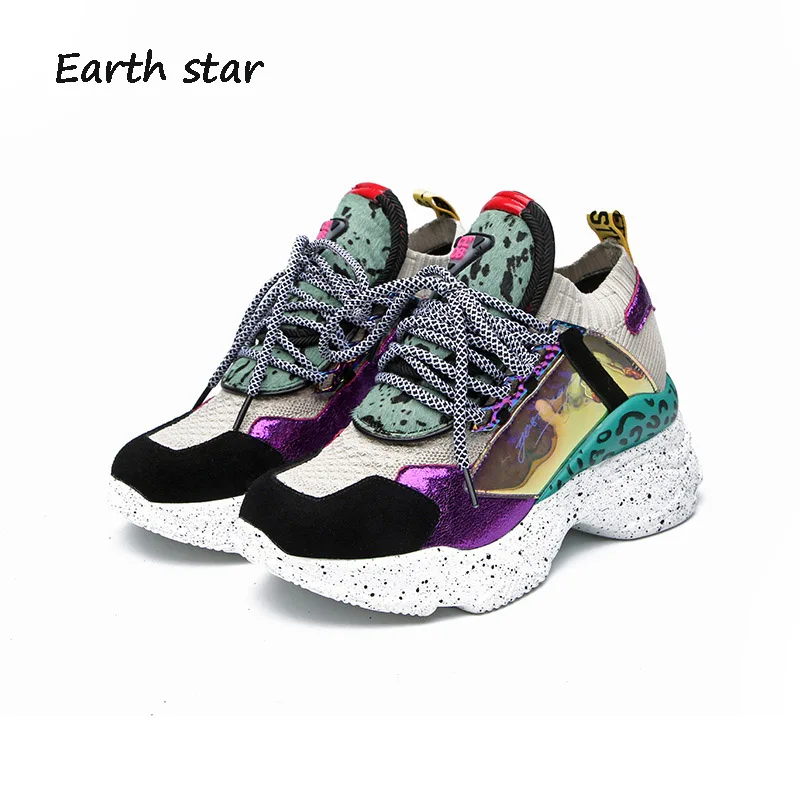 

Casual Shoes Women Genuine Leather Chunky Sneakers Platform Spring zapatos de mujer Patchwork chaussure femme Ladies footware