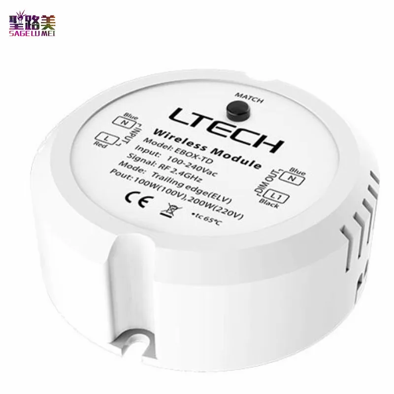

Free shipping LTECH EBOX-TD Wireless Module 100~240V AC input RF 2.4GHz 50/60HZ MAX 1.2A Trailing edge (ELV) Dimming Mode