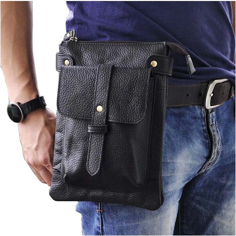 Retro Oil Wax&Crazy Horse Genuine Leather Mens Waist leg Bag Travel