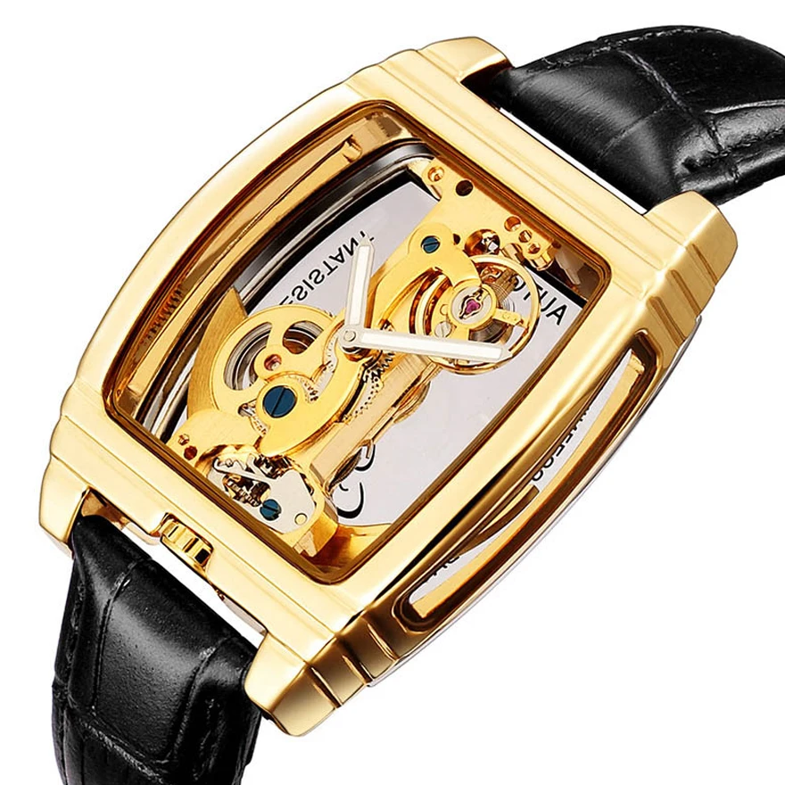 

Creative Dial Automatic Mechanical Watches Men Steampunk Skeleton Luxury Gear Self Winding Leather Men's Clock Watch Male Reloj