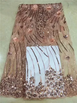 

Latest French Lace Fabric 2018 High Quality Peach Gold Wedding African Lace Fabric With Sequins 3d Lace Fabric For Nigerian Lace