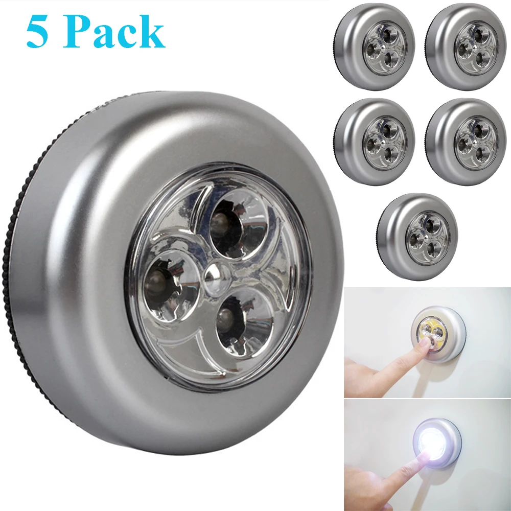 

Battery Powered Mini 3LED Night Light Wireless Push Touch Cabinet Closet Lamp Night Light Self-stick Stick on Anywhere