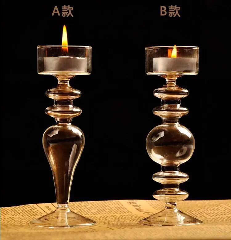 DCTAL Crystal Glass Candlestick Weeding Home Decor Hang Candle Holders