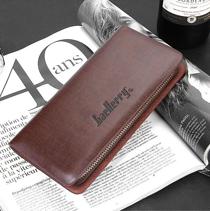 Famous Baellerry Brand long Men s leather wallet man clutch bags for business with Cell phone