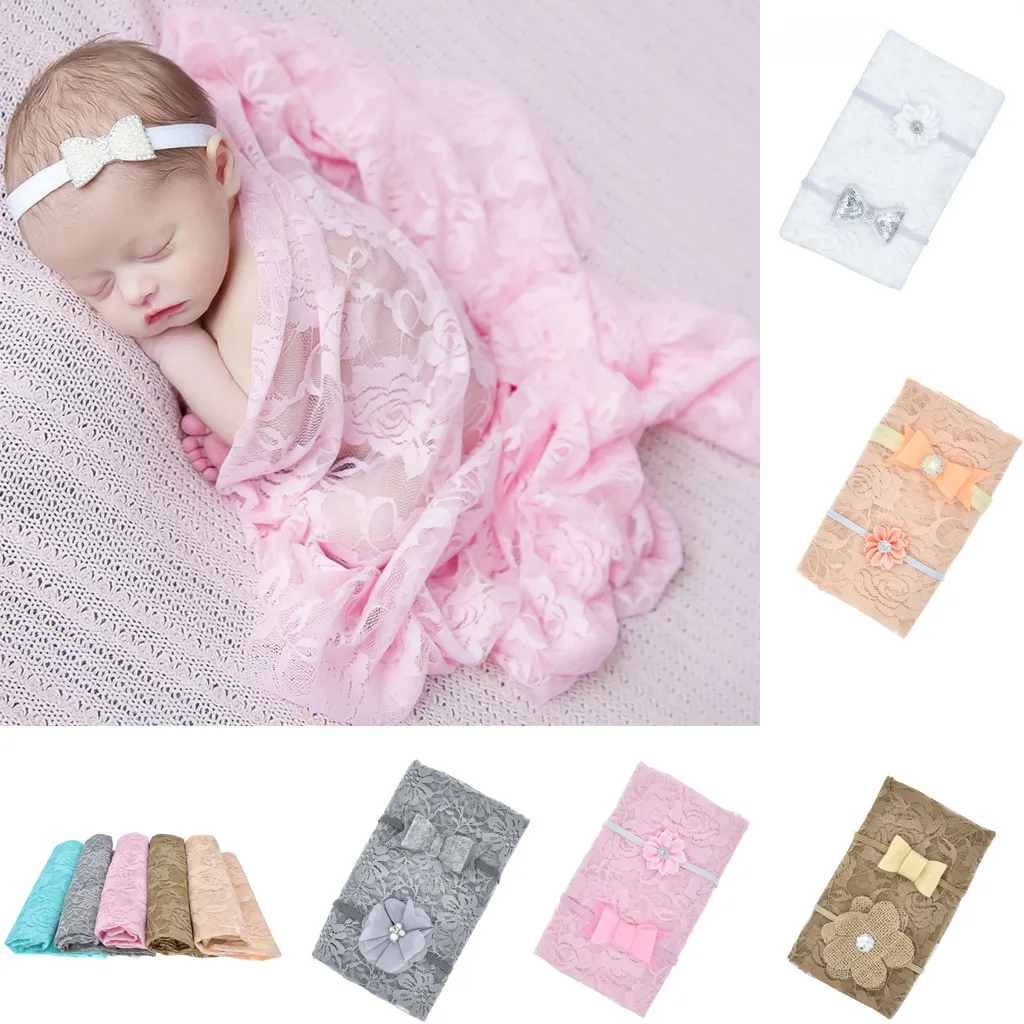 2019 Summer Newborn Infant Cap Baby Girl Boy Photography Props Stretch Lace Swaddle Wrap Set Hats | Детская одежда и обувь