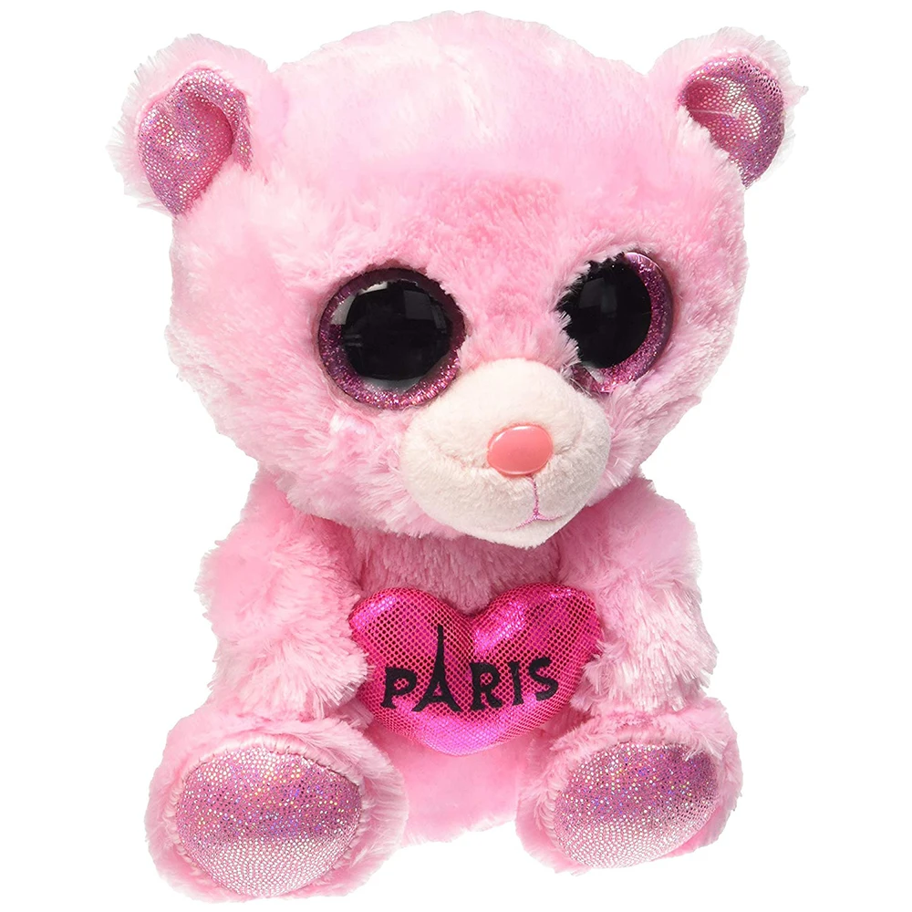 

Pyoopeo Original Ty Boos 6" 15cm Paris the Pink Bear France Plush Regular Soft Stuffed Animal Collection Doll Toy with Heart Tag